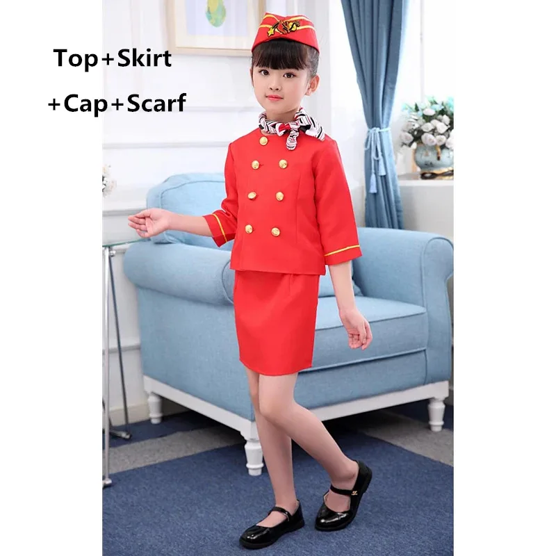 Novo ❤ 2025 cosplay traje para crianças comissário de bordo meninos piloto halloween fantasia festa presente aeromoça força aérea masquer ☆ ☆ ☆