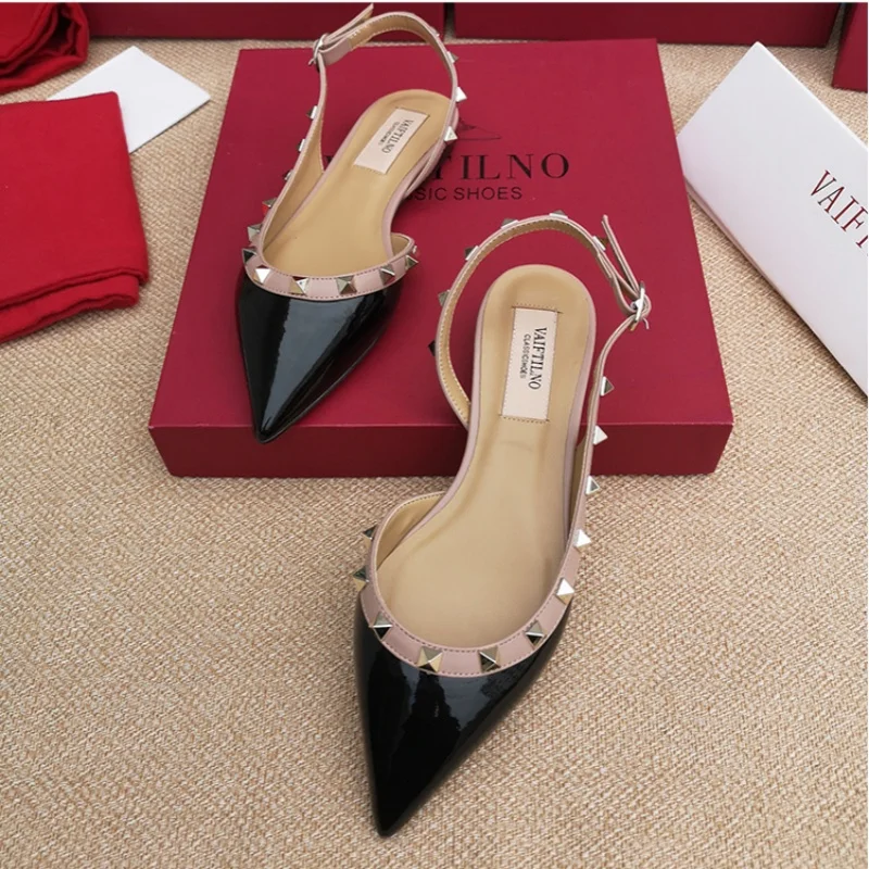 

High Quality Women's Shoes 2024 Trendy Luxury Leather Flat Shoes Summer Women's Sandals Pointed Rivet High Heels Women's Shoes