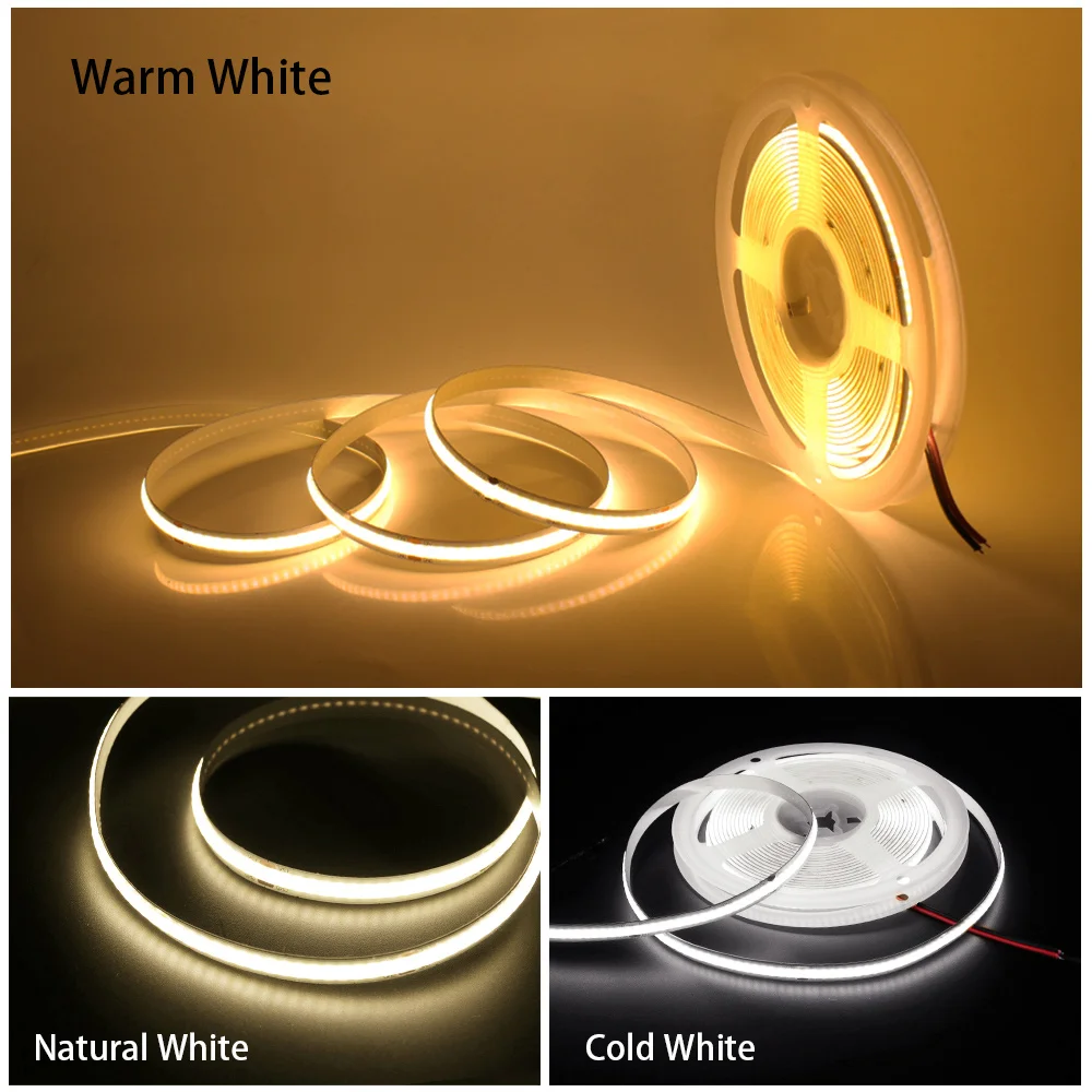 12V 24V COB LED Strip Light 320 480 528 LEDs High Density Flexible COB Led Tape Dimmable RA90 Warm Natural White Linear Lighting