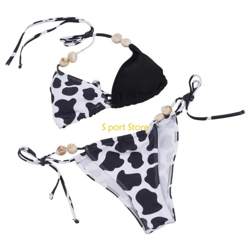 U2JB Nữ ​​Bên Buộc Đồ Bơi Chiếc Đồ Bơi Đốm Bò In Áo Tắm Bơi Trang Phục Bộ Hở Lưng Đồ Bơi Nữ