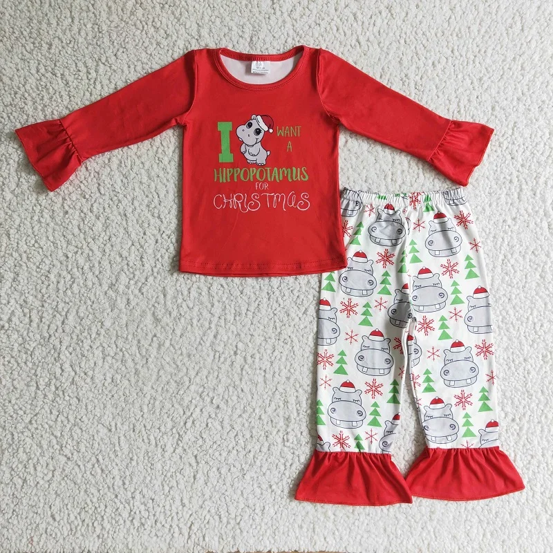 

Christmas Cartoon Girl Pajamas Set Wholesale RTS No MOQ Girls Clothing Sets Kids Clothing Western Children Toddler Clothing Baby