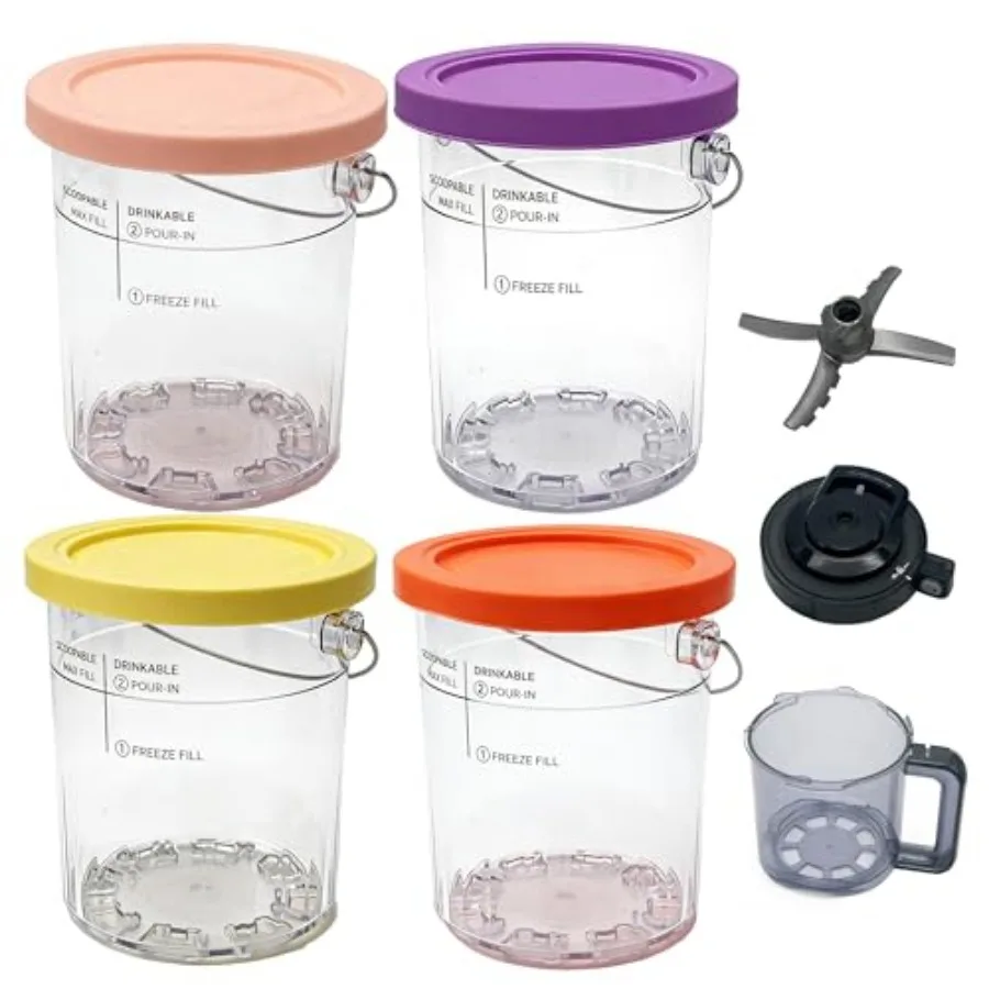 

Replacement Paddle, Outer Bowl with Lid, 4 pcs Pint with Lid, compatible with Ninja Creami Ice Cream Maker: NC500, NC501, NC501