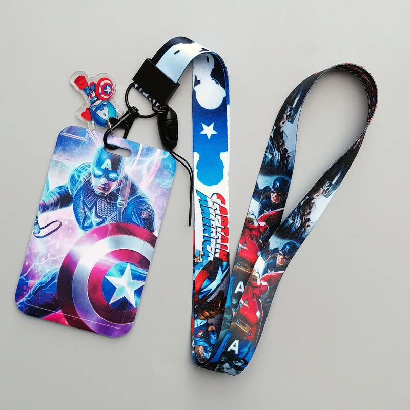 Superhero Captain America Lanyard ID Card Holder Boys Badge Holders Neck Strap with Keychain Men Credit Card Case Credentials