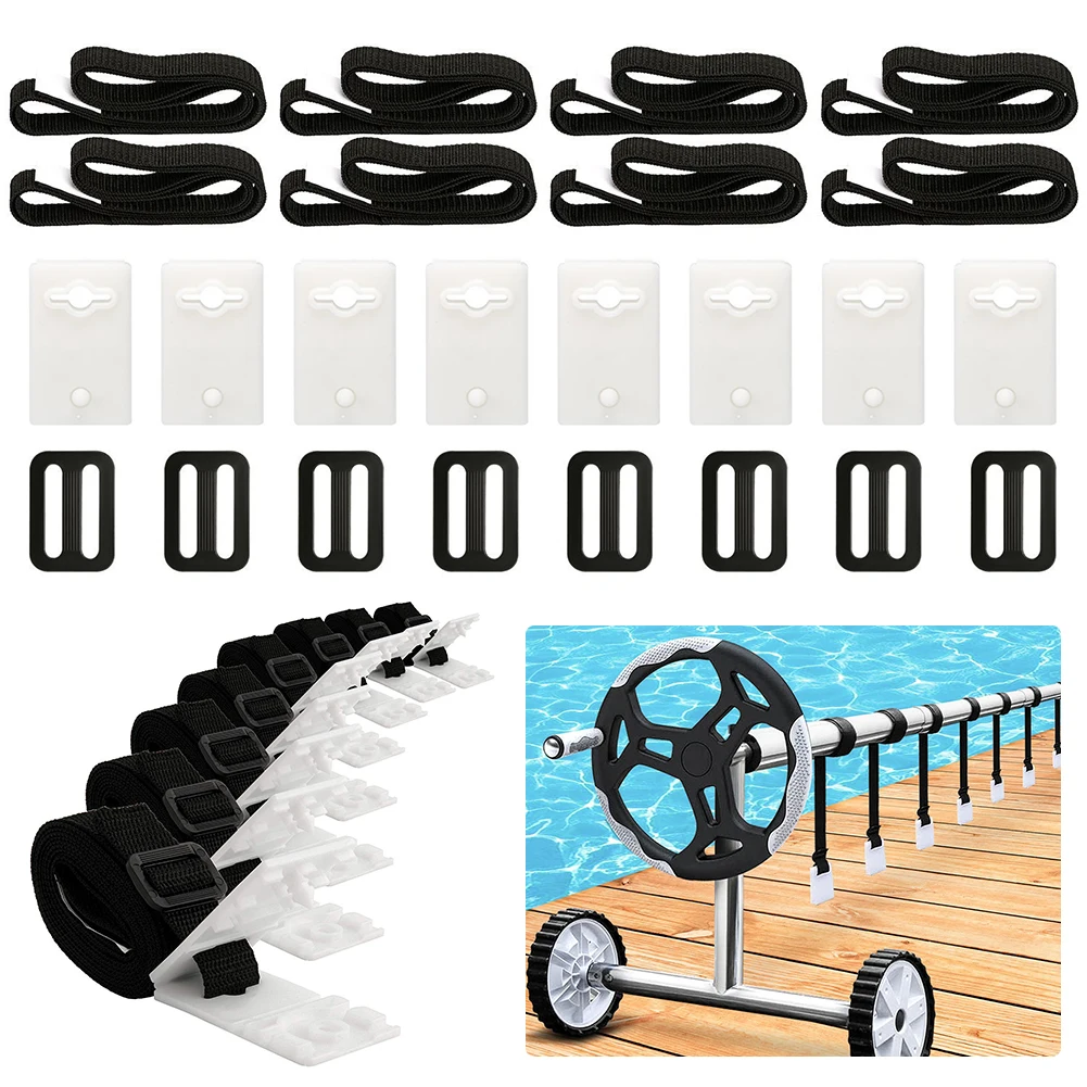 8Pcs Pool Cover Straps Solar Blanket Cover Reels Straps Solar Blanket Reel Strap Buckle Fastener Kit for Inground Swimming Pools