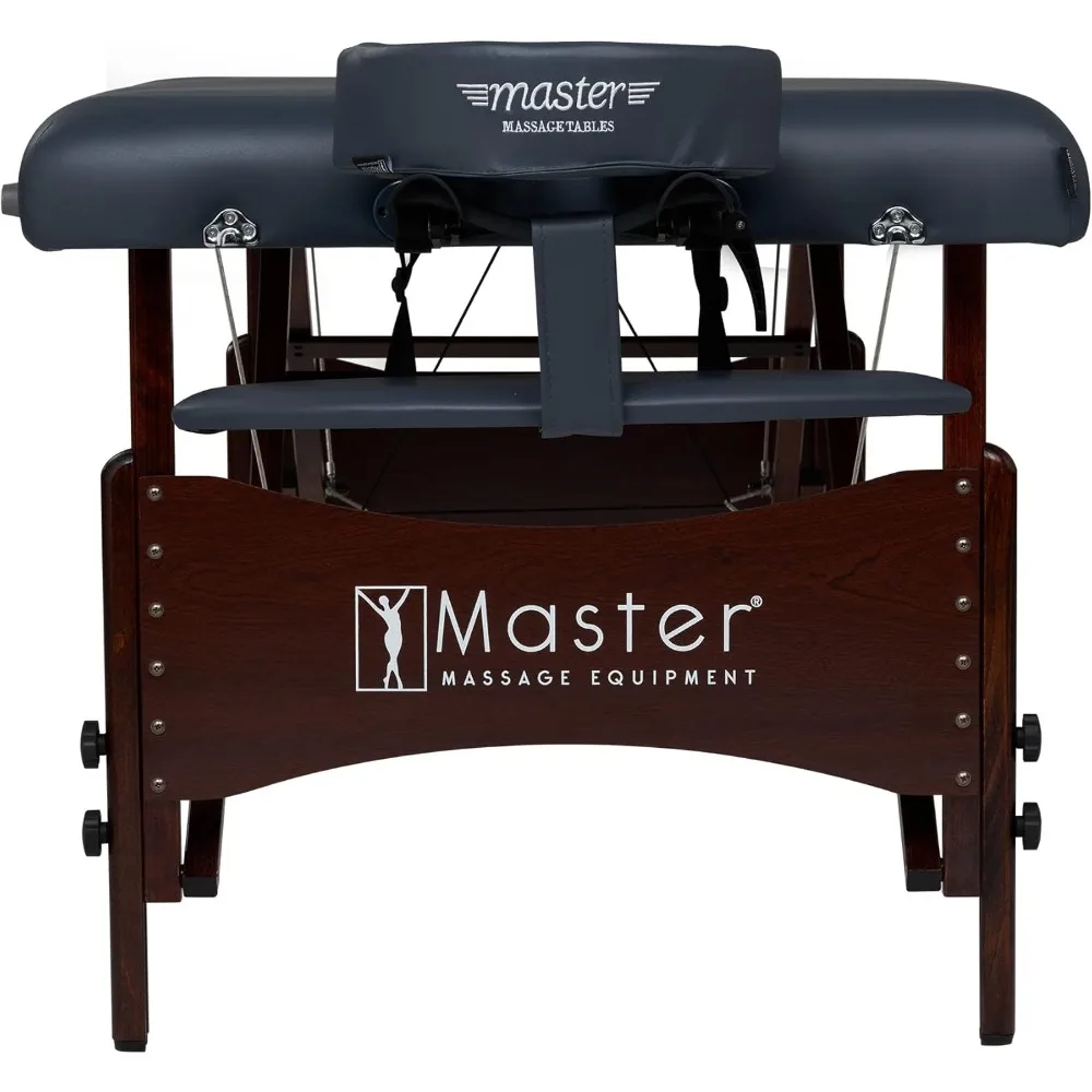 Master Massage Newport Portable Massage Table Package with Denser 2.5" Cushion, Walnut Stained Hardwood, Steel Support Cables, P