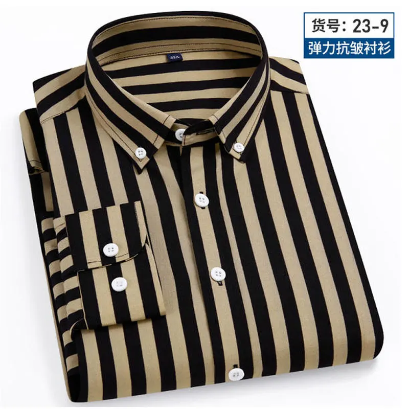 New men\'s short-sleeved shirt Long sleeved spring and summer thin high-quality business casual stripe wear fashion