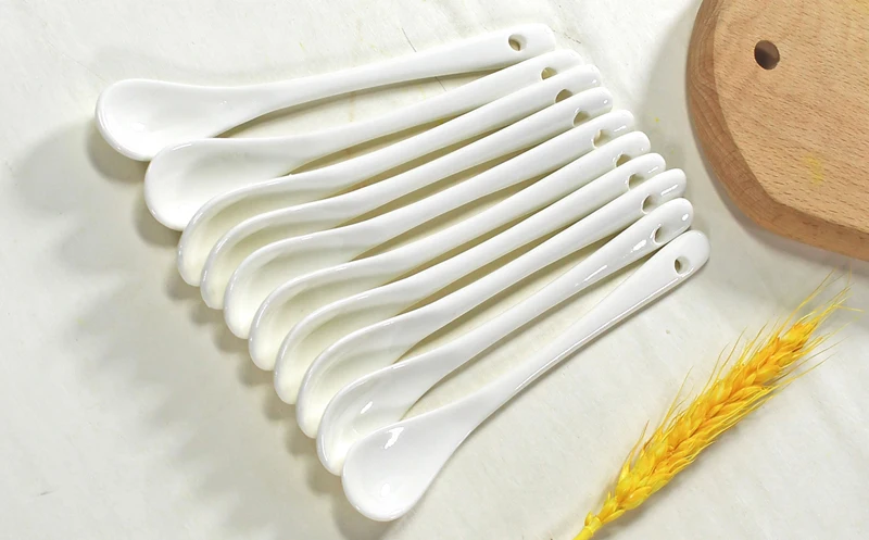 10-teiliges Set, schlichtes weißes Bone China, kleiner Teelöffel, Mini-Kaffeelöffel aus Keramik, Kaffeelöffel, für Eis