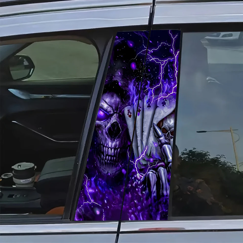 

2pcs Car Center Pillar Purple Devil Skull Print Window Door B-Pillar Decals PET Wrap 50cmx25cm SX-19