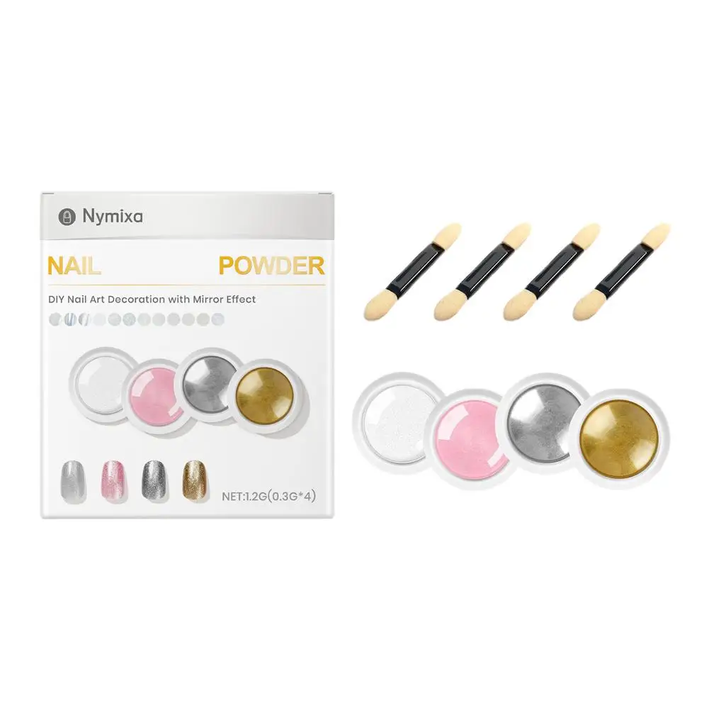 4-kleuren Aurora Magic Mirror Powder Nail Glitter Chrome Pigment Dust Effect voor Nail Art Decor Manicure Design