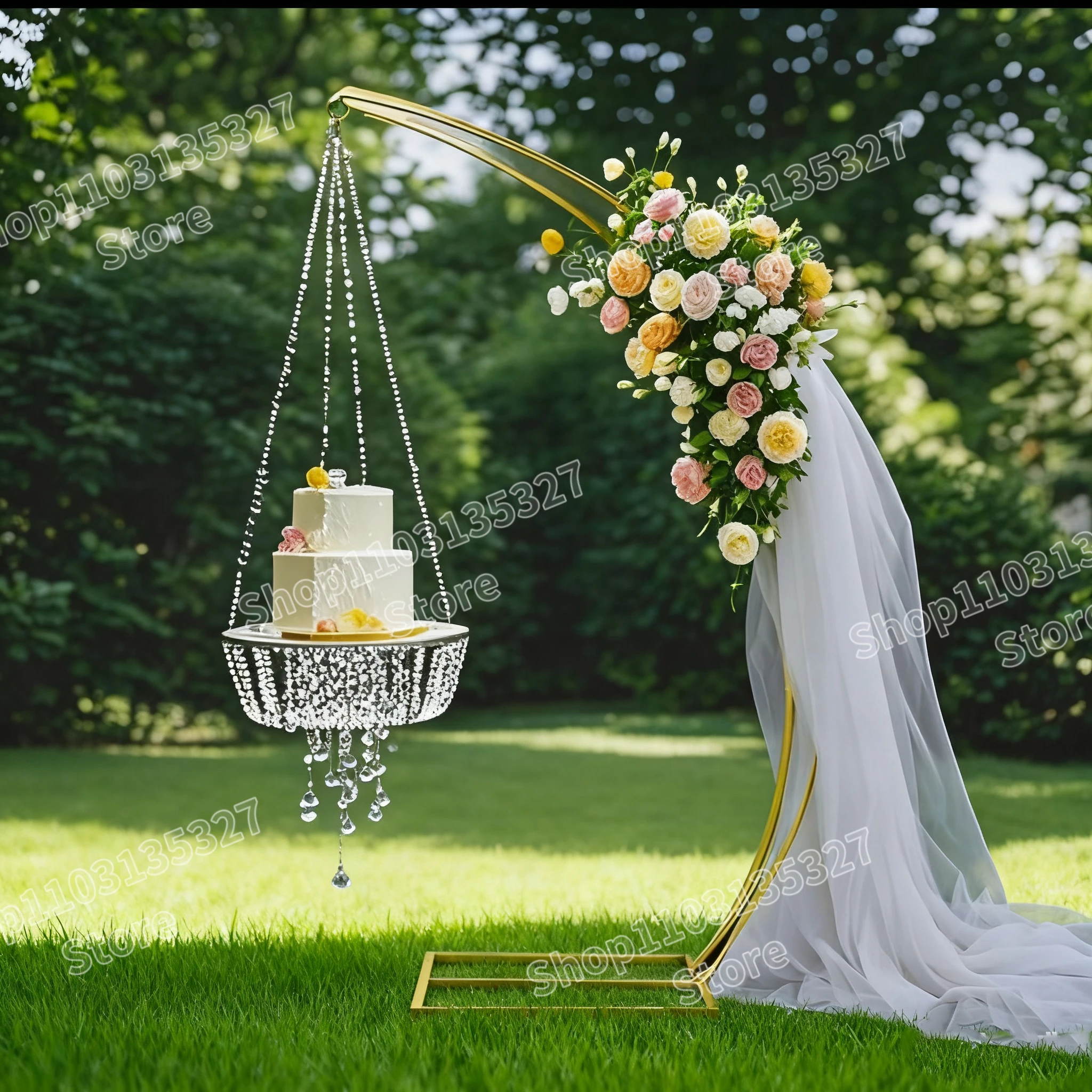 

Metal Curved Wedding Decoration Backdrop Arch Crystal Hanging Cake Stand Stage birthday Party Event Centerpiece road guide prop