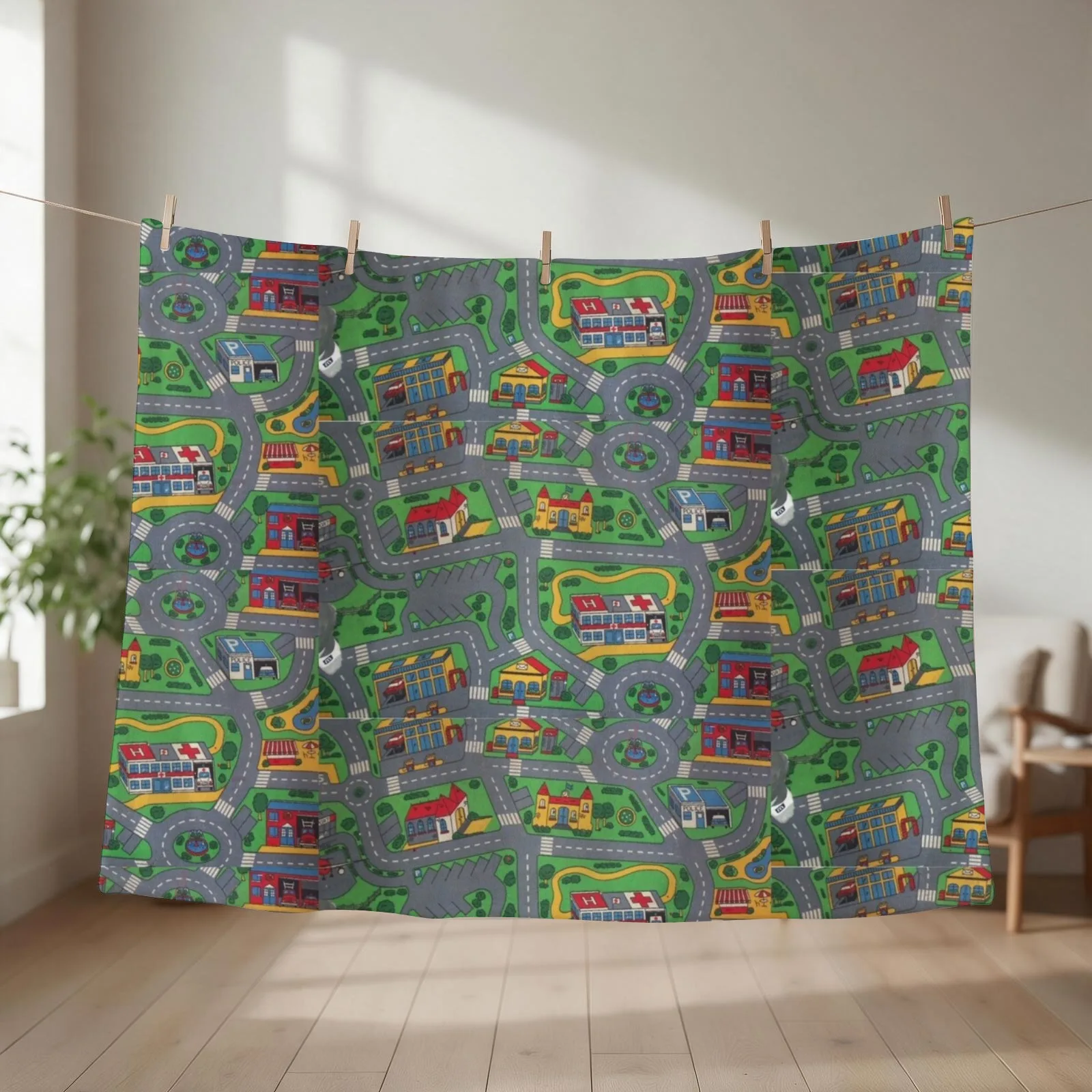 City Roads Map Play Rug Throw Blanket couch cozy soft plush fuzzy picnic outdoor blanket