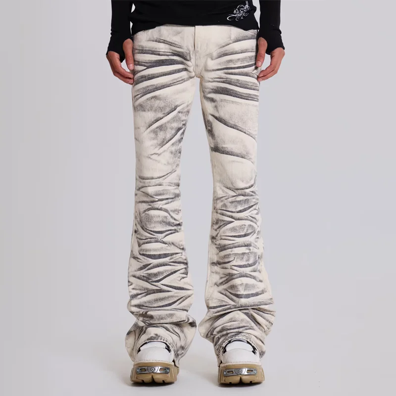 Y2K Arctic White Drift Flared Trompet Jeans Retro Gewassen High Street Hip Hop Wijde Pijpen Broek Gothic Slim Fit Unisex Trompet Jeans