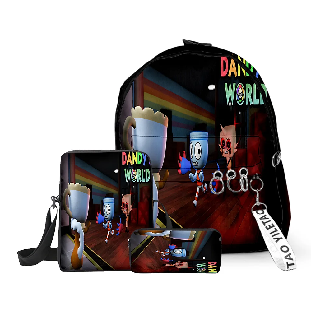 Cartoon Novelty Dandy\'s World 3D Print 3pcs/Set School Bags Keychains Oxford Small Backpack Inclined shoulder bag Pencil Case