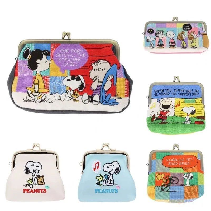 

Japanese Snoopy Cartoon Cute Embroidered Gold Bag Coin Purse Large Capacity Cosmetic Bag Anime Portable Storage Bag Gift