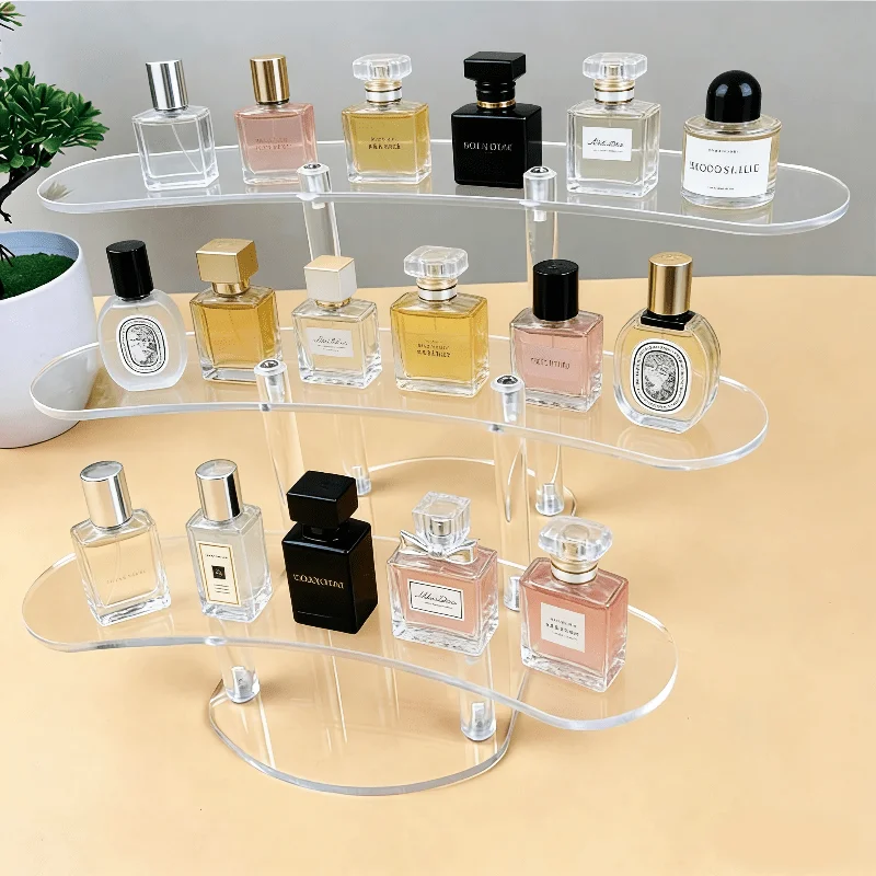 Support de présentation en acrylique transparent à 3 niveaux en forme de vague, étagère multi-niveaux, organisateur de cosmétiques, de parfums, de bijoux et de maquillage