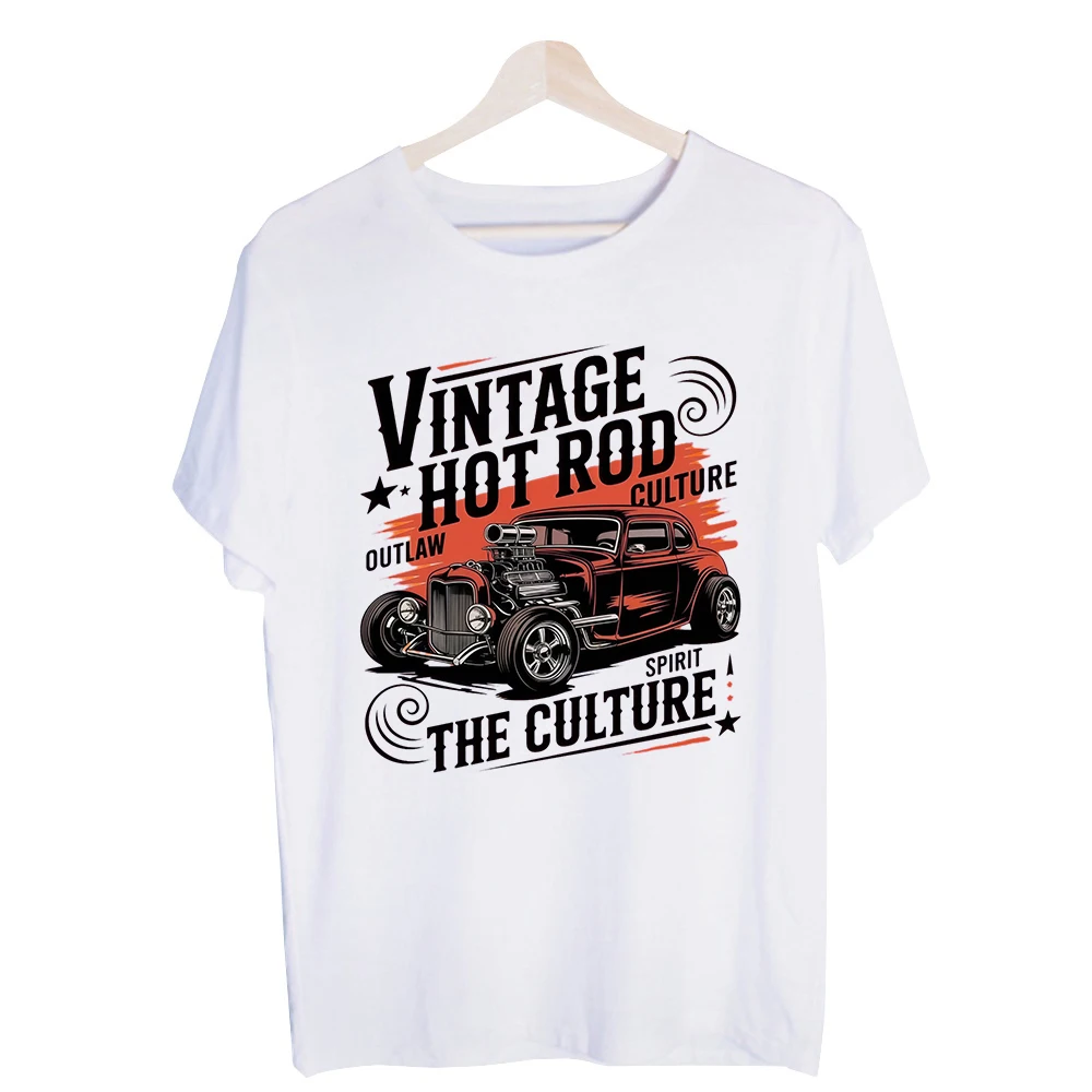Men's Vintage Hot Rod Car Graphic Tee, Short Sleeve Crew Neck T-Shirt for Retro Streetwear and Casual Outfits