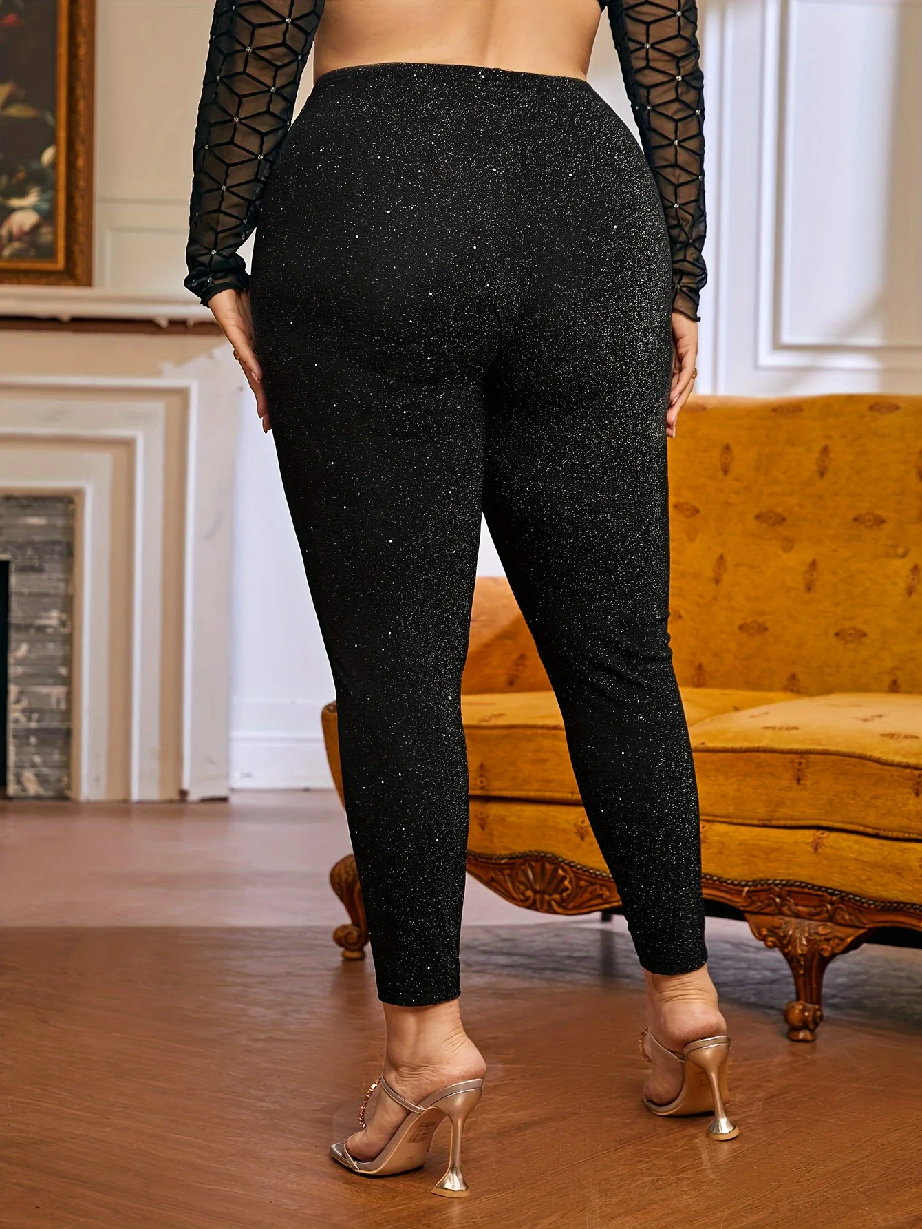 Pantaloni lunghi da donna di grandi dimensioni, eleganti, alla moda, sexy e scintillanti, versatili per feste casual in tutte le quattro stagioni