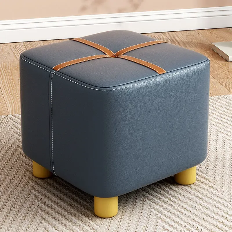 Light Luxury Tech Cloth Small Stool Living Room Solid Wood Sofa Stool for Shoe Changing Stools Household Adult Low Stools pouf