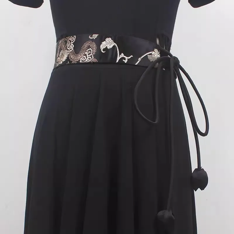 

Women's Runway Fashion Embroidery Satin Cummerbunds Female Dress Corsets Waistband Belts Decoration Wide Belt R496