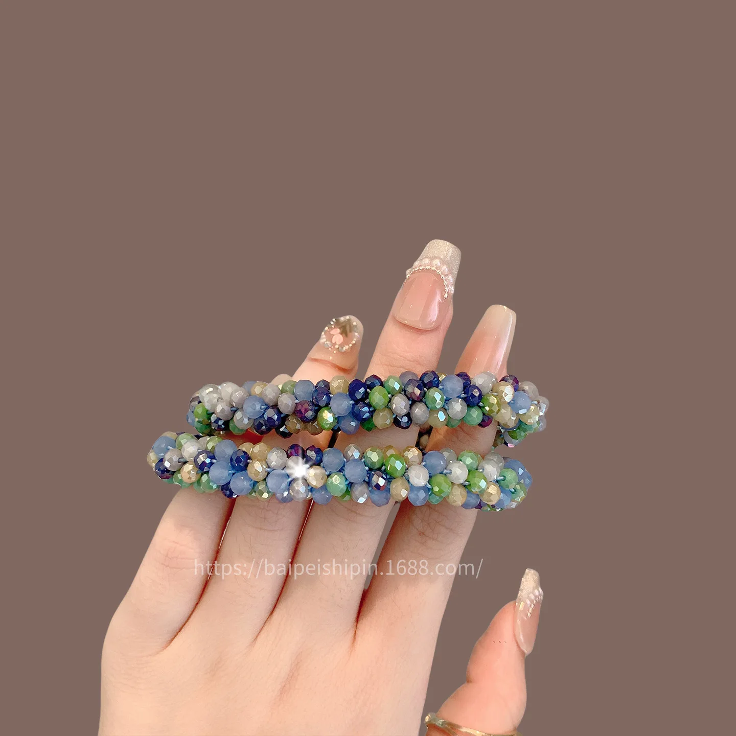 Sparkly Rhinestone Pearl Colorful Hair Ties Korean Style Elastic Ponytail Holder 2 in 1 Bracelet for Women Daily