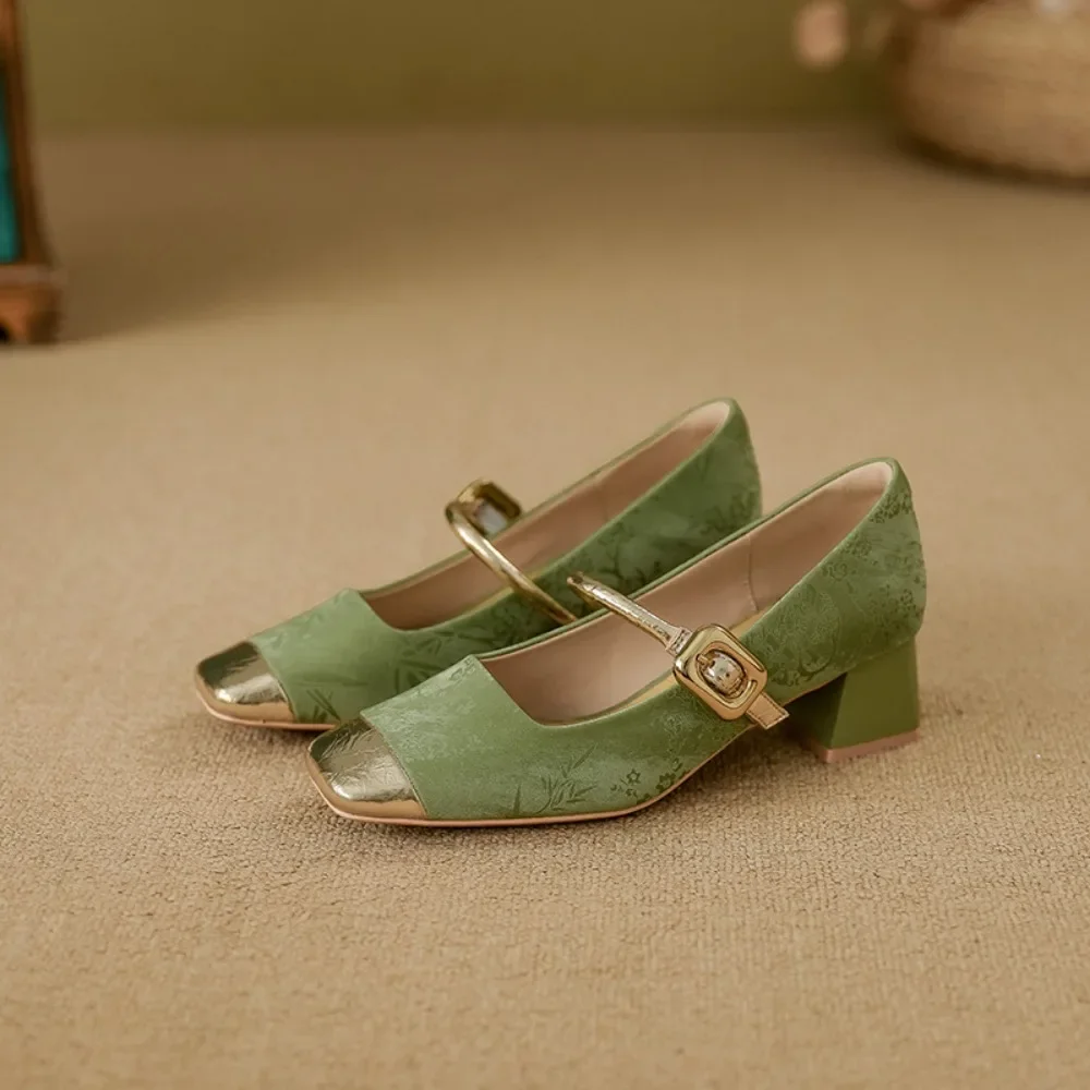 

Женские туфли на высоком каблуке 2025, кожаные туфли на мягкой подошве с цветными блоками, женские модные женские туфли-лодочки на каблуке, женская обувь на высоком каблуке в стиле ретро