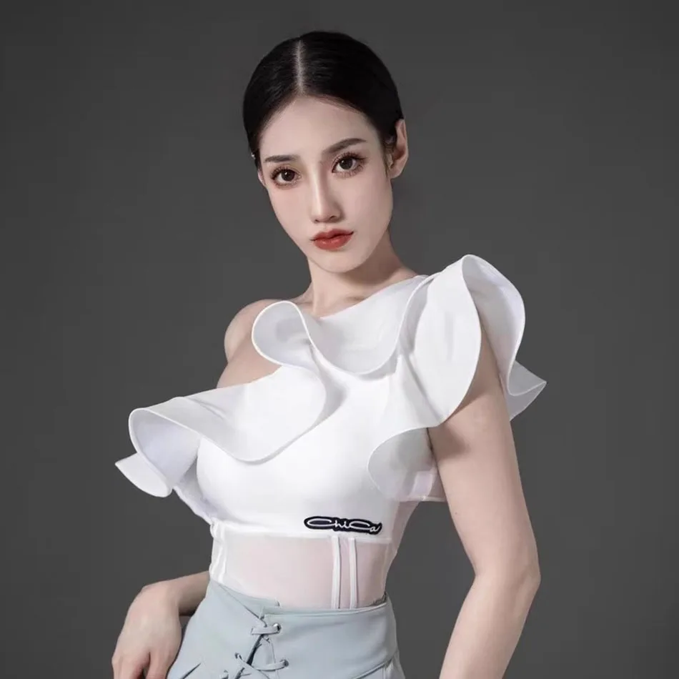 

Дизайнерское боди с большим лотосом на одно плечо, женское платье для латинских танцев для женщин, костюм для бальных танцев NY69 MC044