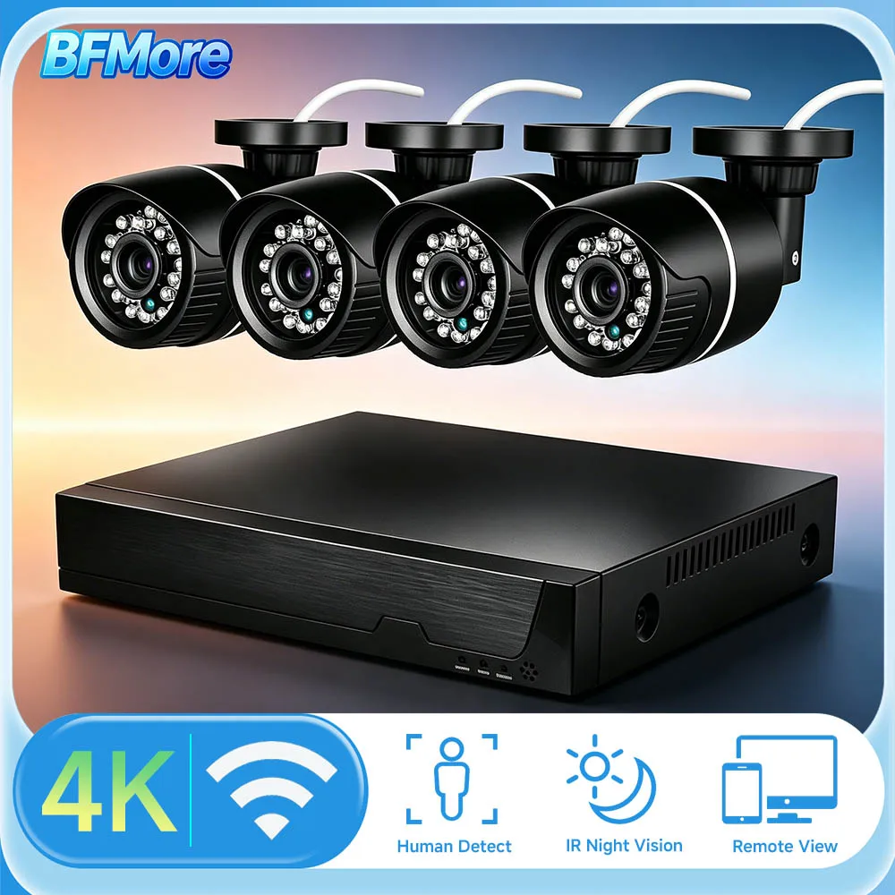 BFMore 4K 8MP 5MP 8CH POE Video Surveillance Kit Super HD Outdoor IR 940nm Night Vision CCTV Security CCTV System