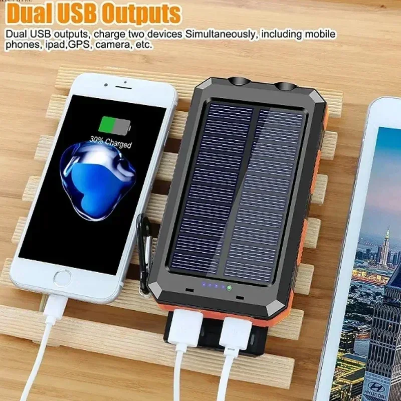 Solar Power Bank Super Large Capacity 200000mah Portable Waterproof Fast Charging External Battery Power Super Bright Flashlight