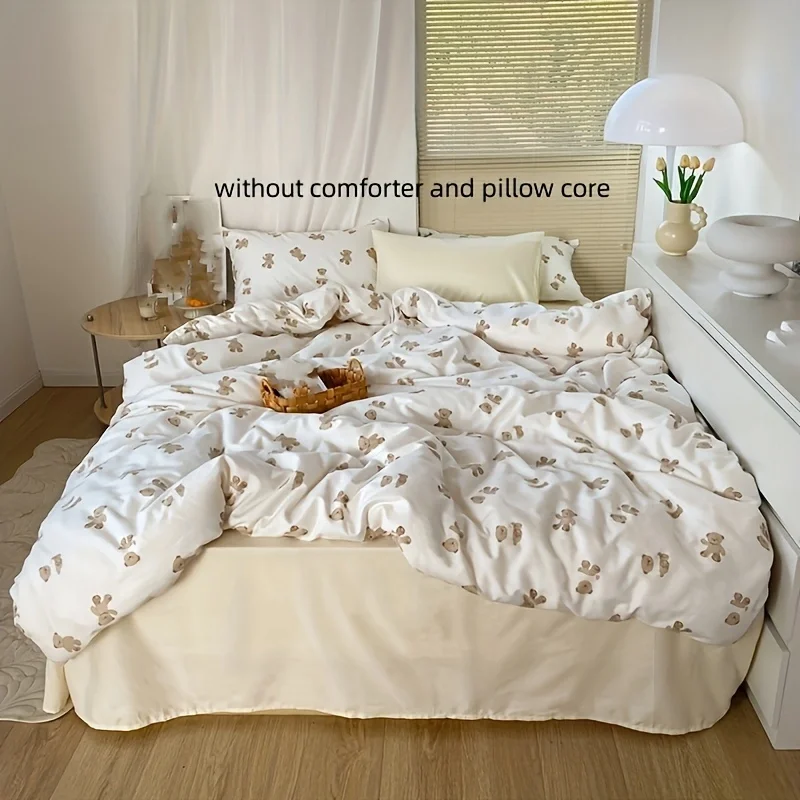 3pcs 100% Cotton Duvet Cover Set (1*Duvet Cover + 2*Pillowcase, Without Core), cute bear Bedding Set for bedroom