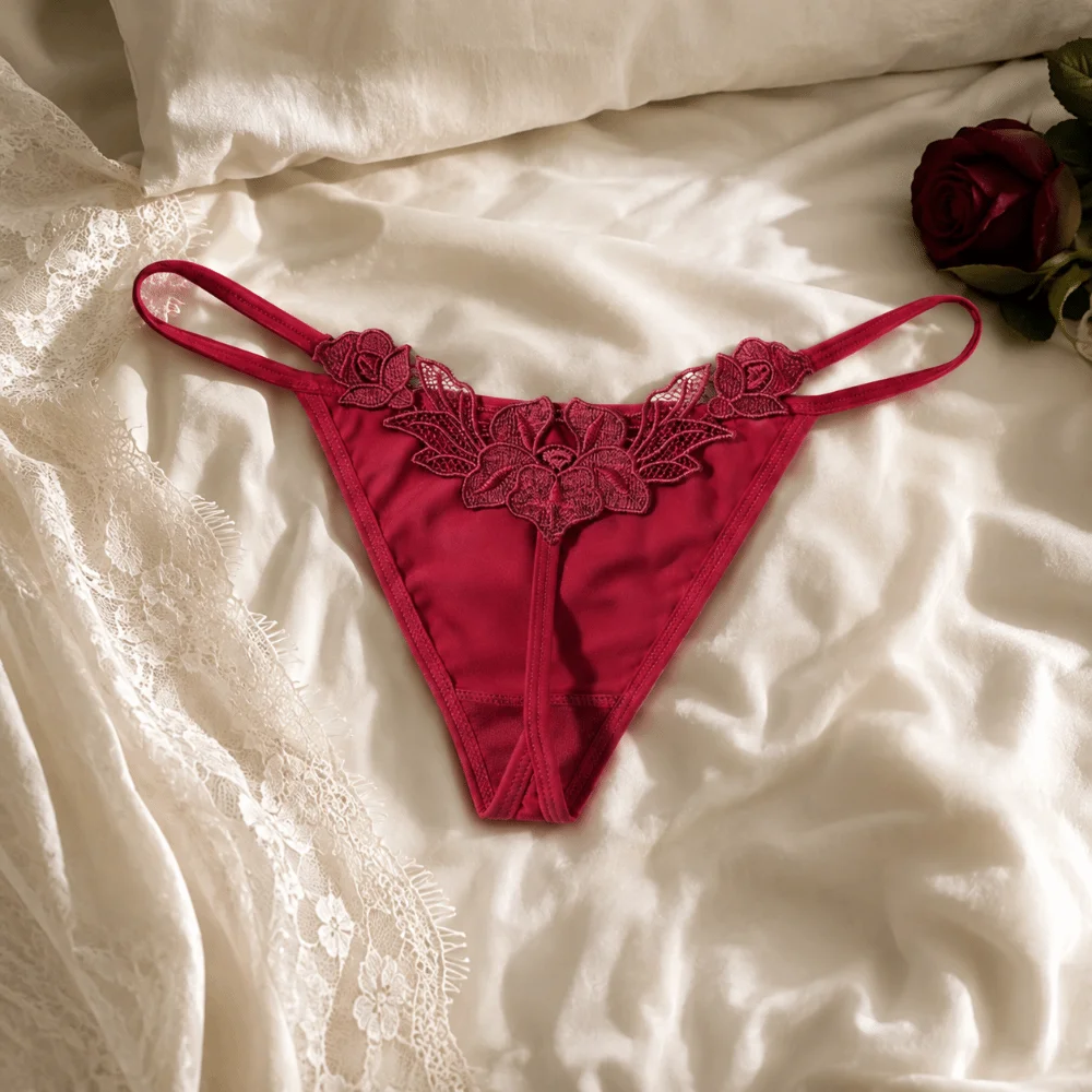 Sweet Low Waist T-back Briefs Hollow Out Lingerie Ladies' Underwear Elegant Thin Belt Embroidery Panties Female