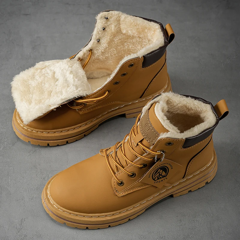 

Men's Winter Boots Warm Fce High Top Work Boots Briti Sle Yellow Boots Leather Surface Large Size Snow Boots