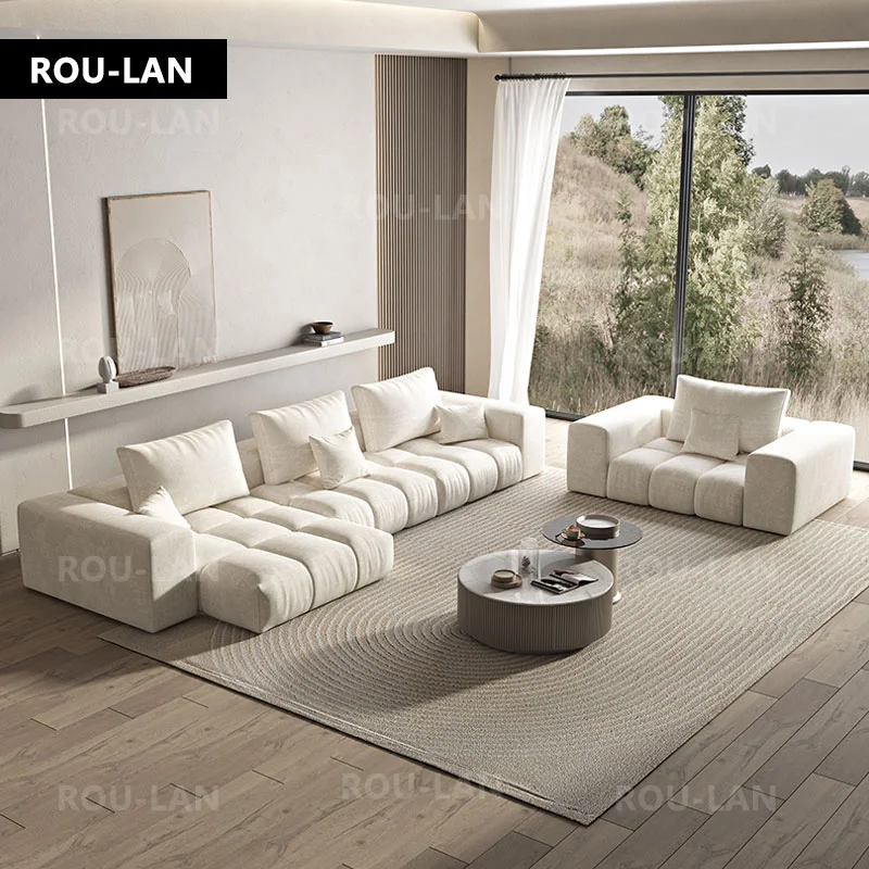 

Italian minimalist fabric sofa living room size apartment tofu module flannel sofa
