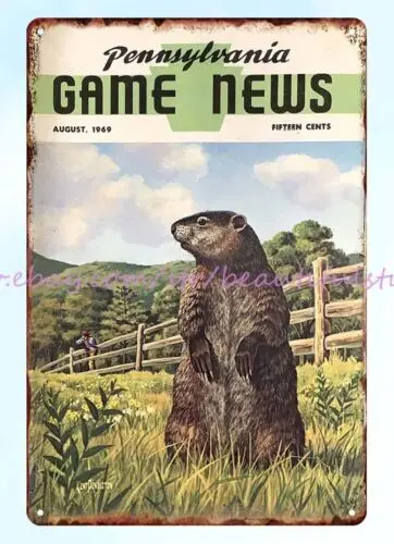 1969 groundhog Pennsylvania Game News metal tin sign garage man cave ideas