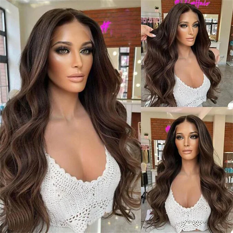 

26”Long Brown Body Wave 5x5 Silk Base 26inch Soft Natural Jewish Human Hair Wig With Baby Hair HD Lace European Hair Preplucked