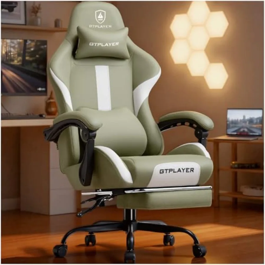 

Gaming Chair with Foot Rest and Pocket Spring Cushion Ergonomic High Back Computer Desk Chair with Headrest and Lumbar Support