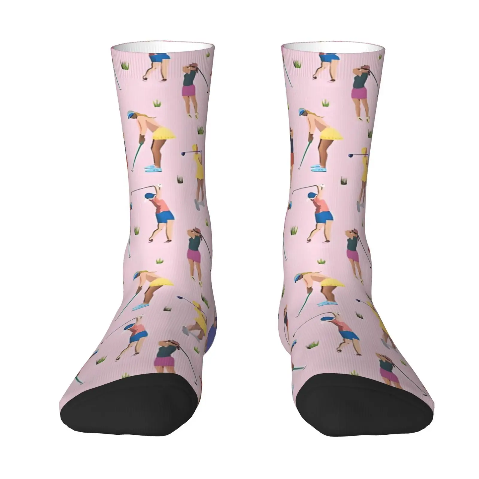 Women's Novelty Golf Player Print Crew Socks 1 Pair Breathable Durable Casual Socks for Sports Daily Wear