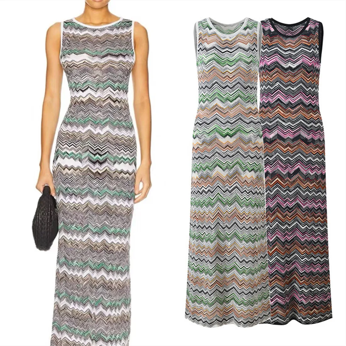 Version haut de gamme couleur de luxe Blo coupe ajustée tricoté Dr rond Ne Svel motif ondulé Ele Faion Ci Walk Dr