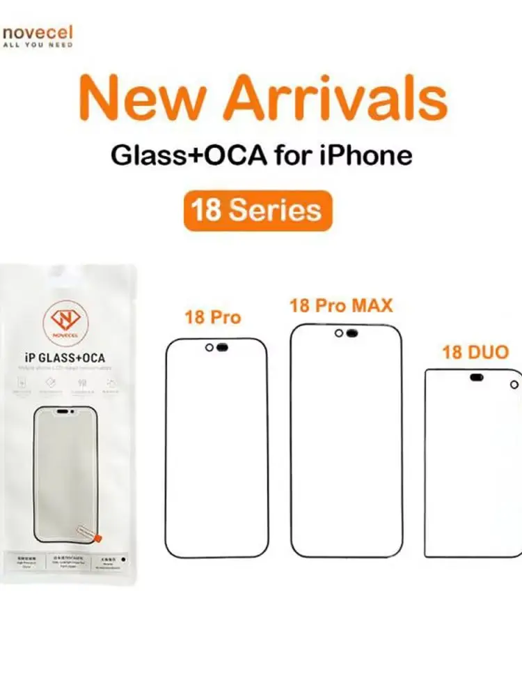 Novecel 5 szt. Nowe Szkło Zewnętrzne LCD z Klejem OCA i Szkłem Dotykowym do iPhone 18Pro /17Pro/17 Pro Max 18 16 15 14 13, Zestaw do Wymiany Ekranu — zdjęcie produktu 7