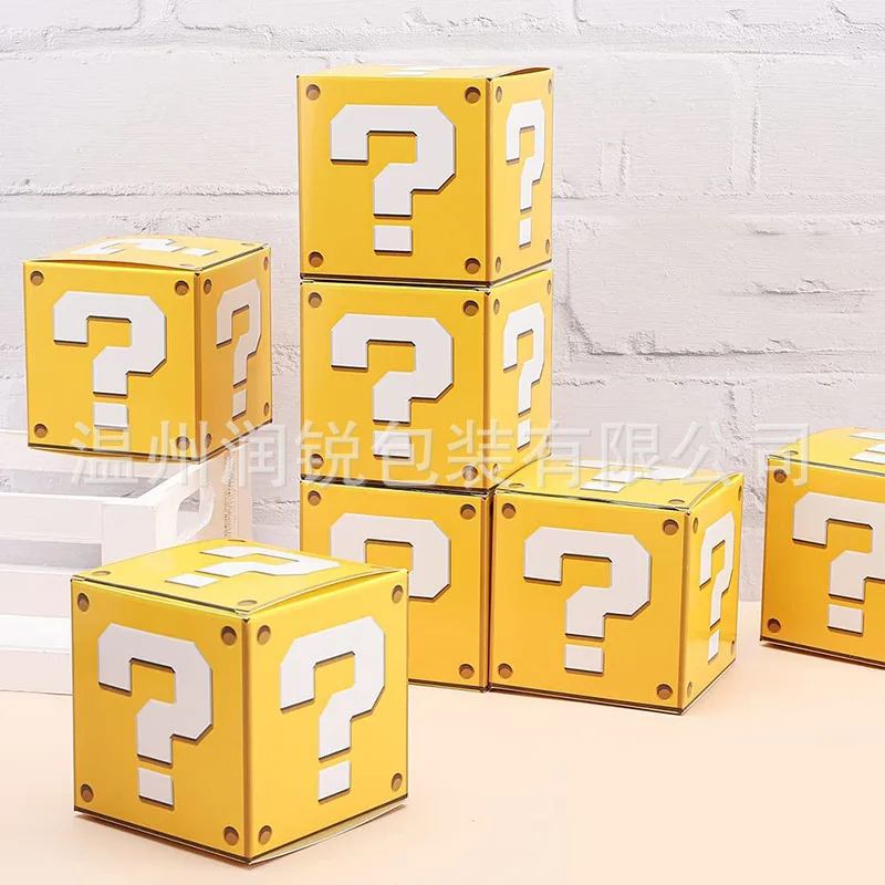 

Super Mario Party Gift Box Yellow Candy Boxs Square Figure Carton Video Game Doll Catcher Question Mark Decoration Gift Cartons