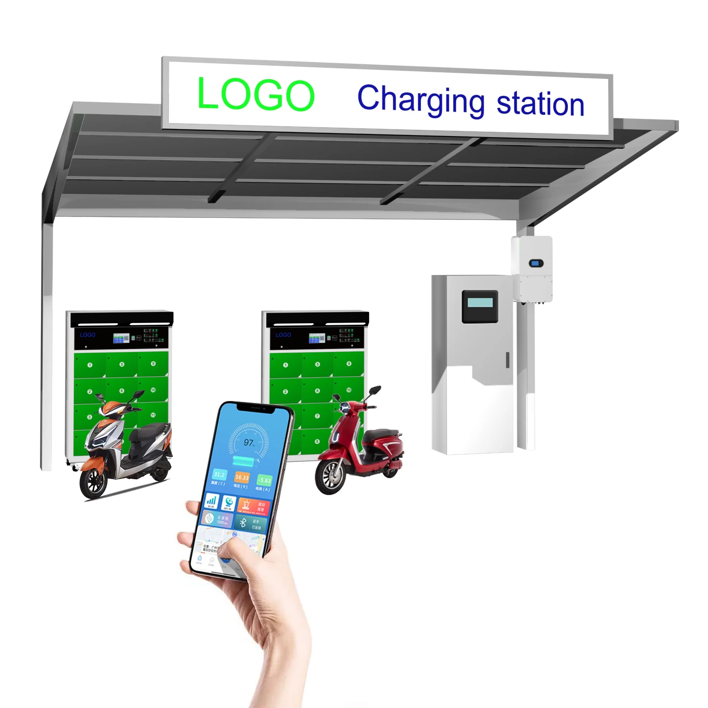 Tuk Tuk, Tricycle, Electric Motorcycle Fast Charging And Battery Swap Station Solar Power Generation And Energy Storage System