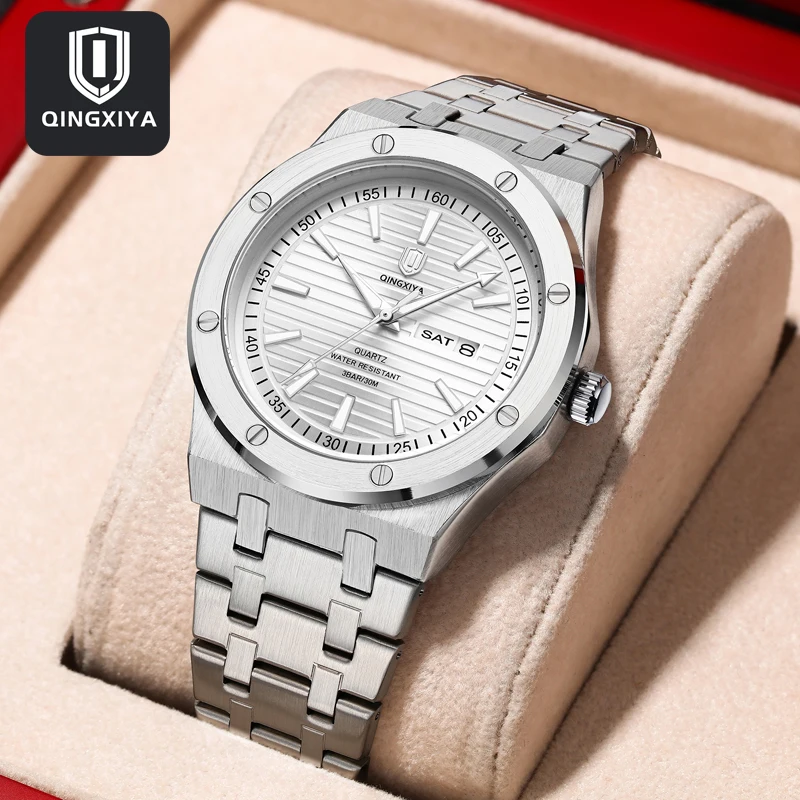 QINGXIYA Fashion New Classic Orologi da uomo Orologio al quarzo originale in acciaio inossidabile per uomo Orologio da polso impermeabile con data luminosa