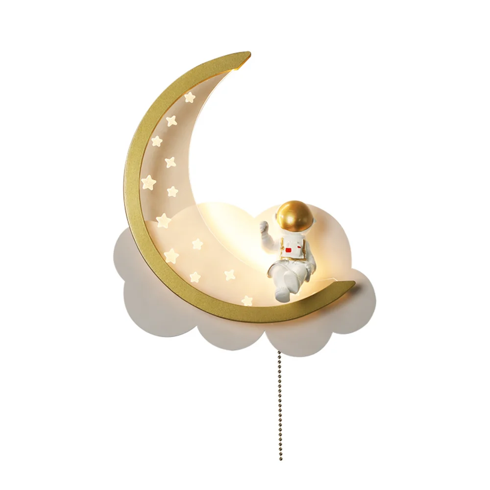 Astronaut Moon Clouds Wireless Charge Led Wall Lamp For Children Bedroom Bedside Sconce Kindergarten Corridor Decor Night Light