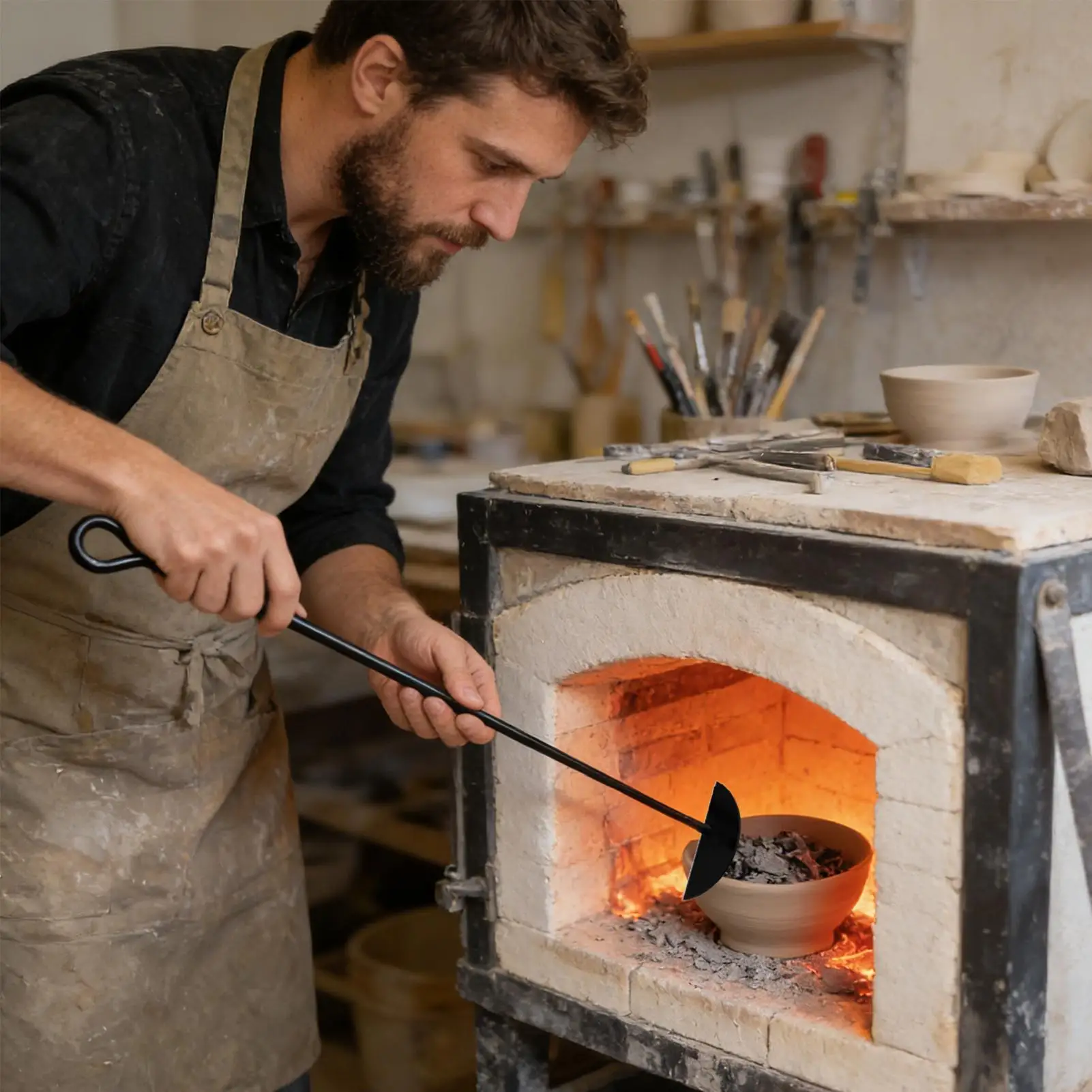 مدفأة أشعل النار أداة شديدة التحمل مغرفة لفرن الشواية أشعل النار أدوات تنظيف لفرن الفرن موقد شواء خارجي موقد خشب الشواء #1