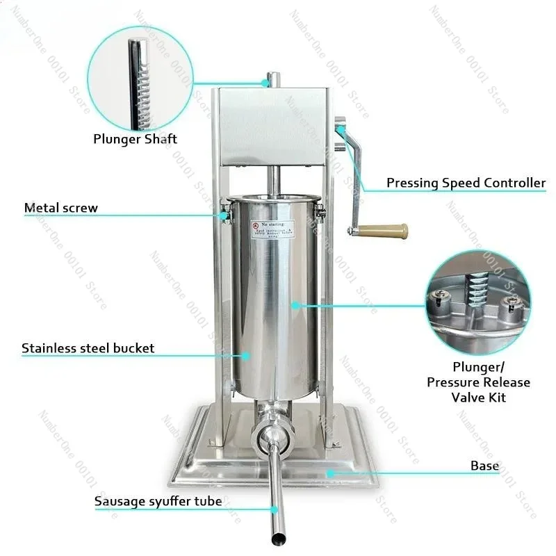 Stainless Steel Vacuum Sausage Stuffer Commercial & Household Meat Sausage Filling Machine