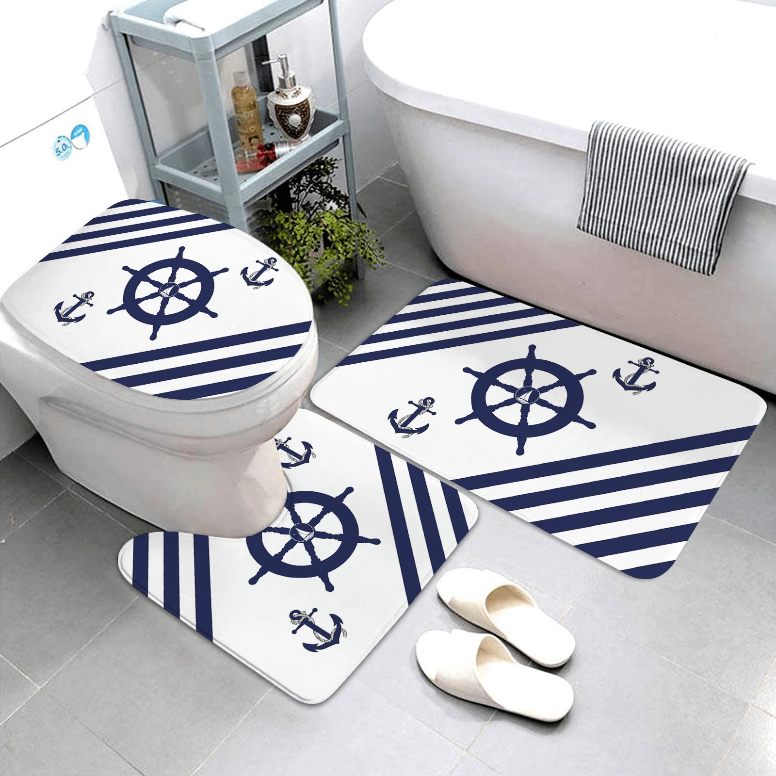 dark blue nautical series bathroom mat three-piece bathroom rugs and mats bathroom products bathroom mats can be customized