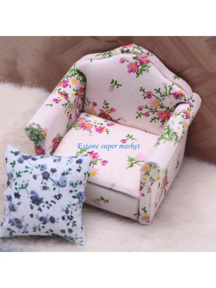

090B 1/12 масштаб плюшевый миниатюрный диван цветочная ткань для хранения ювелирных изделий для кукольных домиков