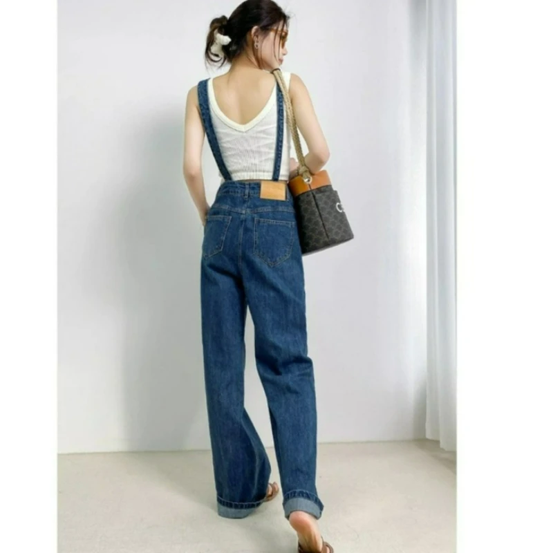Asymmetrical Fanny Pack Denim Overalls Slim  New Metal Buckle Loose Versatile Floor Trousers High Quality High Appearance Level