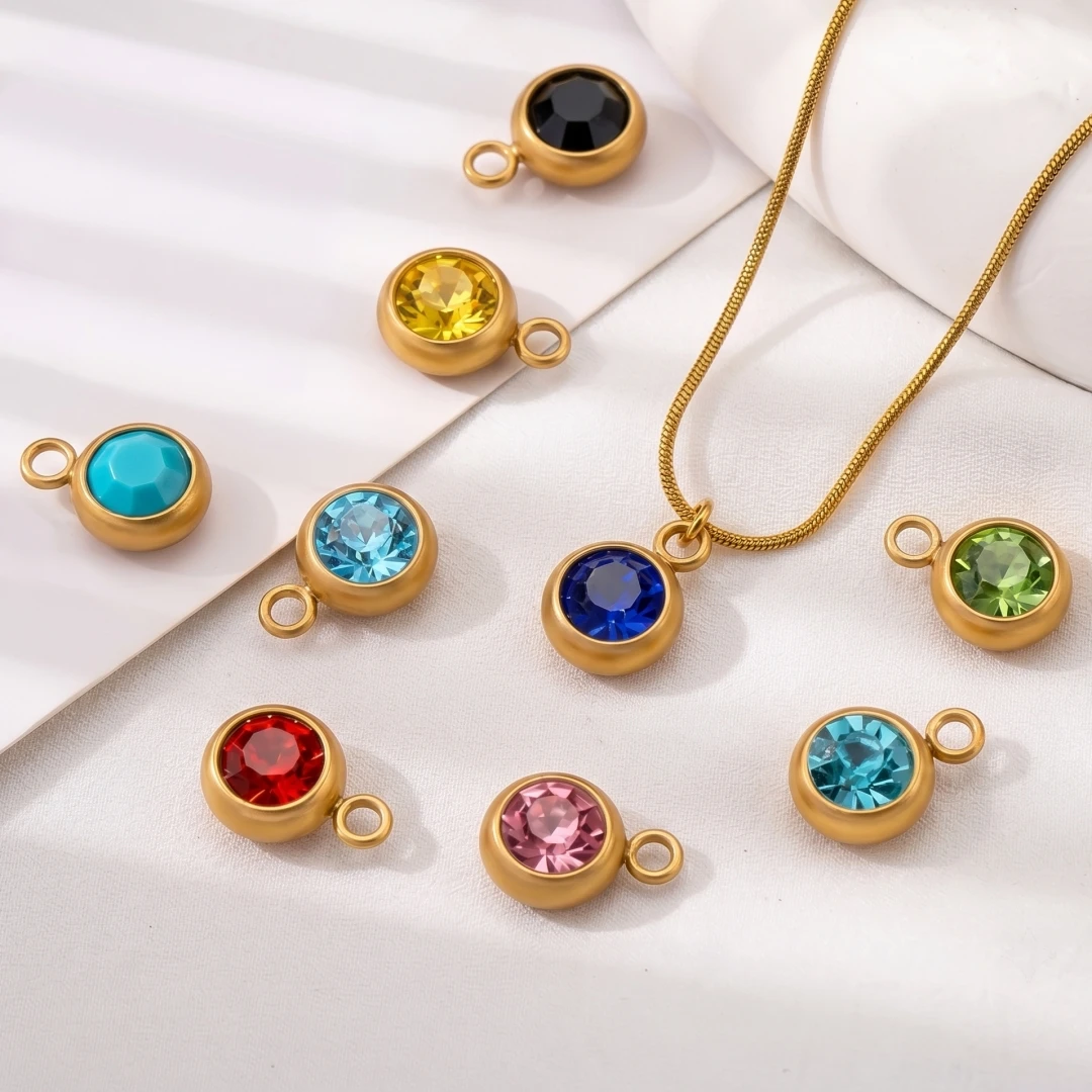 10pcs Stainless Steel Crystal Birthstone Charms DIY Pendant for Jewelry Making Round Charms for Bracelets Necklaces Findings