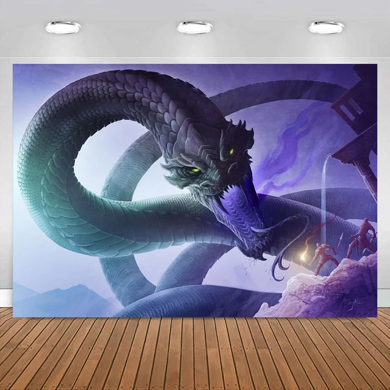 

Dragon and Human War Fantasy World Backdrop Photography Medieval Background Banner Mythology Bedroom Decoration Birthday Party