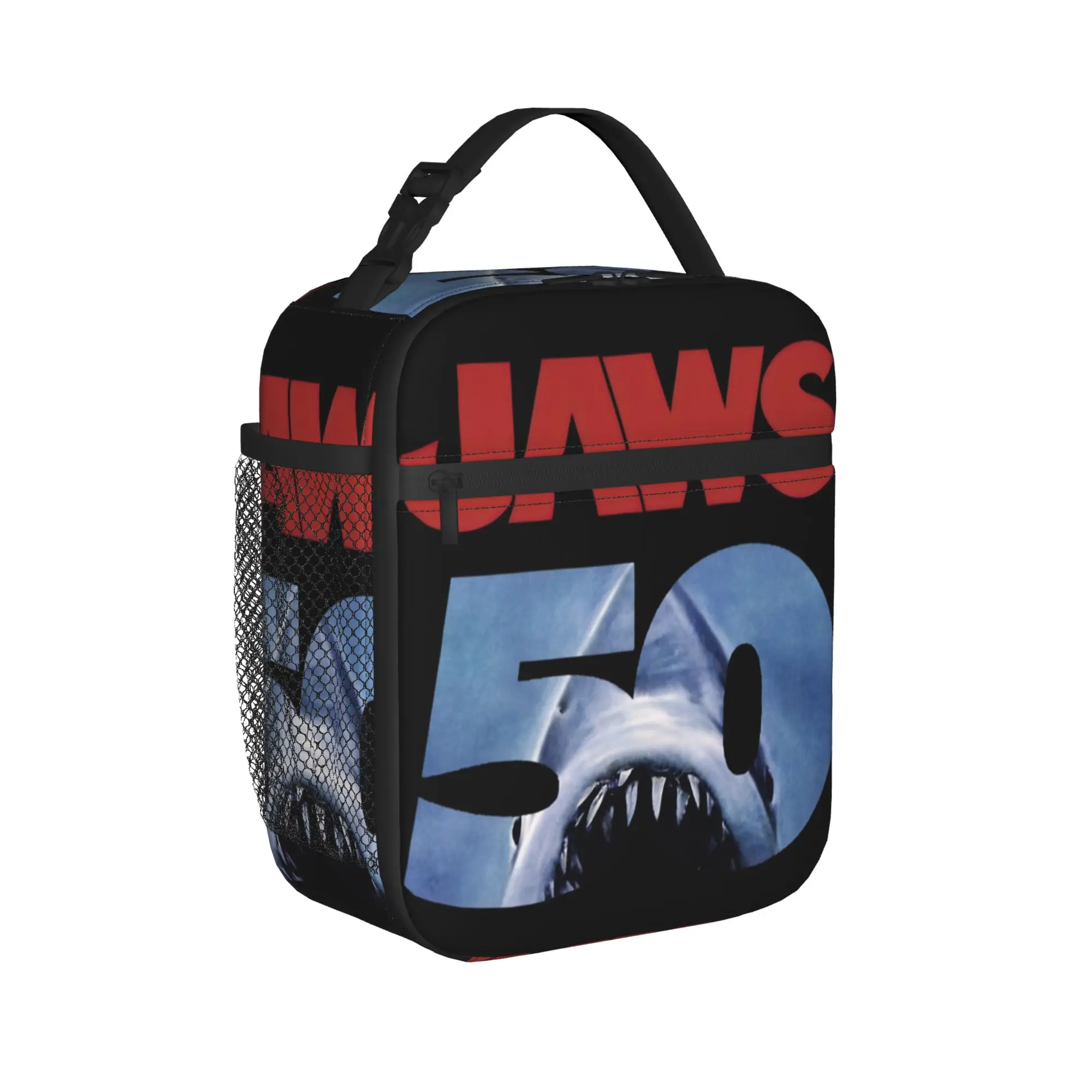 Jaws 50th Anniversary Retro Movie Lunch Bag Funny School Lunch Box Graphic Design Portable Zipper Tote Food Bags